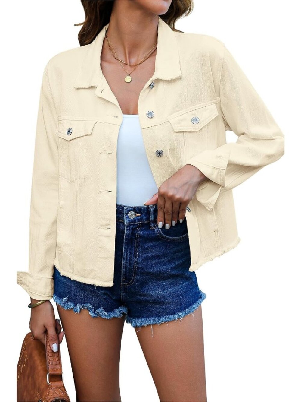 Women’s Vanilla Western Trucker Frayed Hem Vintage Distressed Jean Jacket